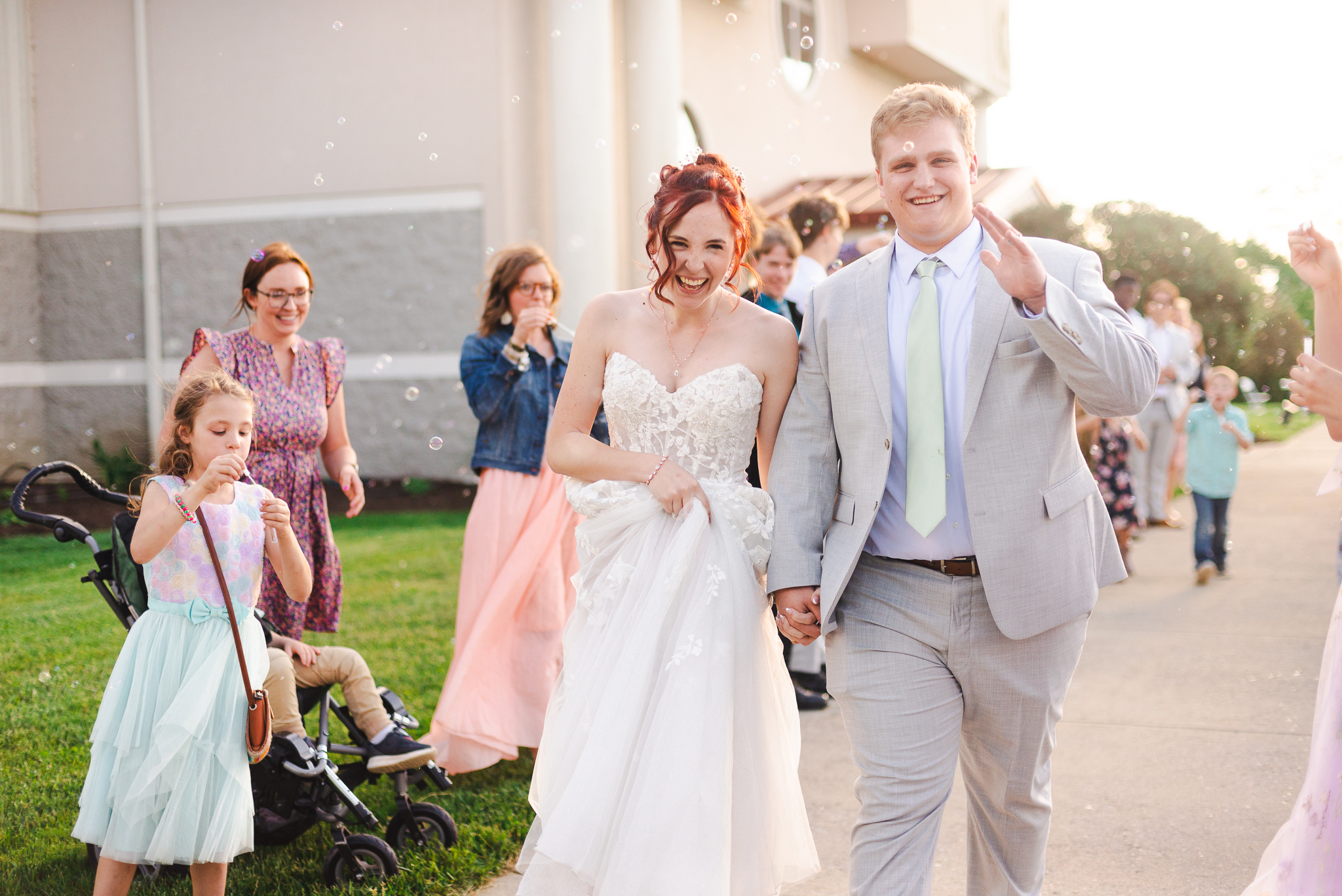 Bride and Groom during an exit at a wedding in Cincinnati, Ohio.